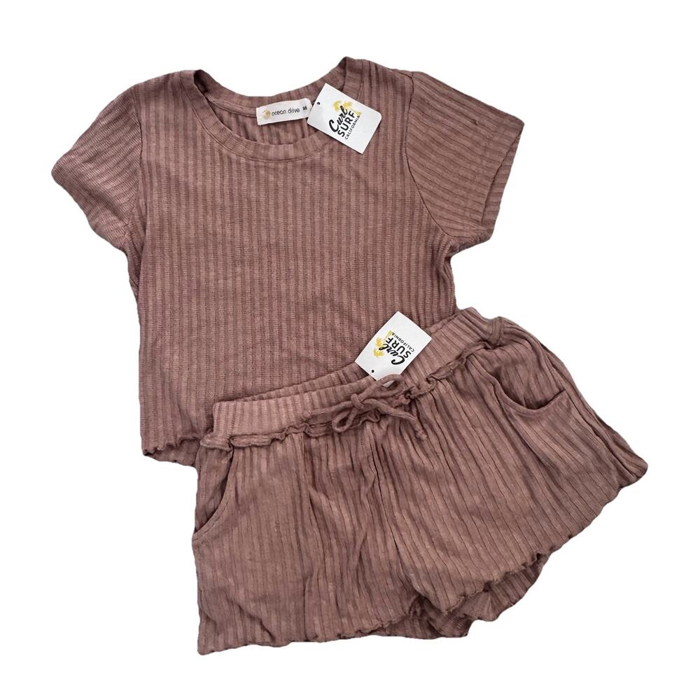 New Ocean Drive Light Mocha Brown Ribbed Comfy Outfit S/M Coastal Beach NWT